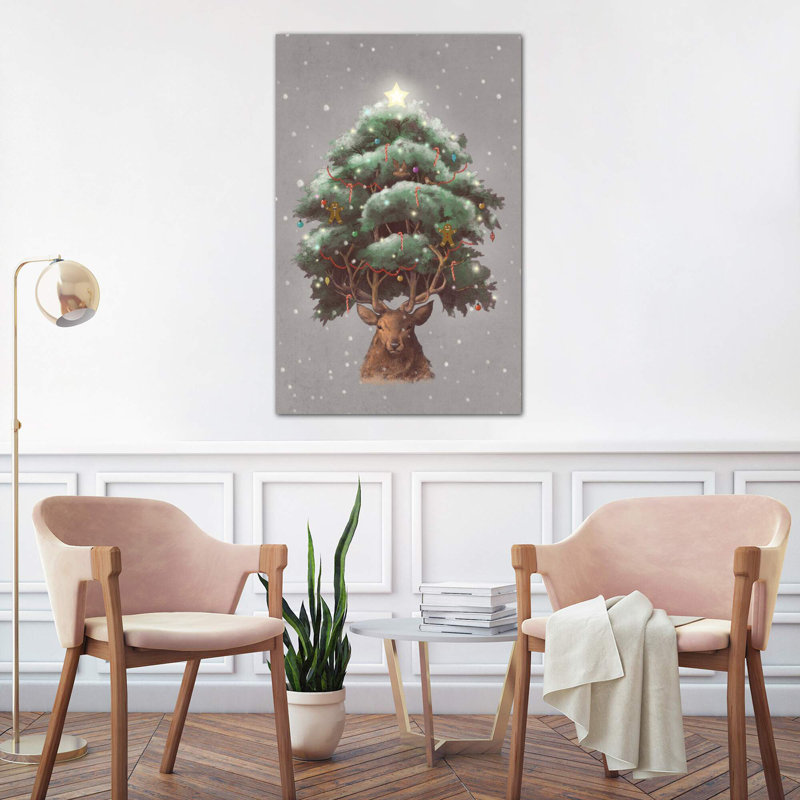 Reindeer Tree Portrait 1 Piece Wrapped Canvas Painting, 66.04 cm H x 45.72 cm W x 3.175 cm D