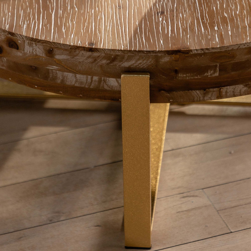 Solid Wood Top Single Coffee Table, Gold, Natural, 17.72" H x 33.86" L x 33.86" W