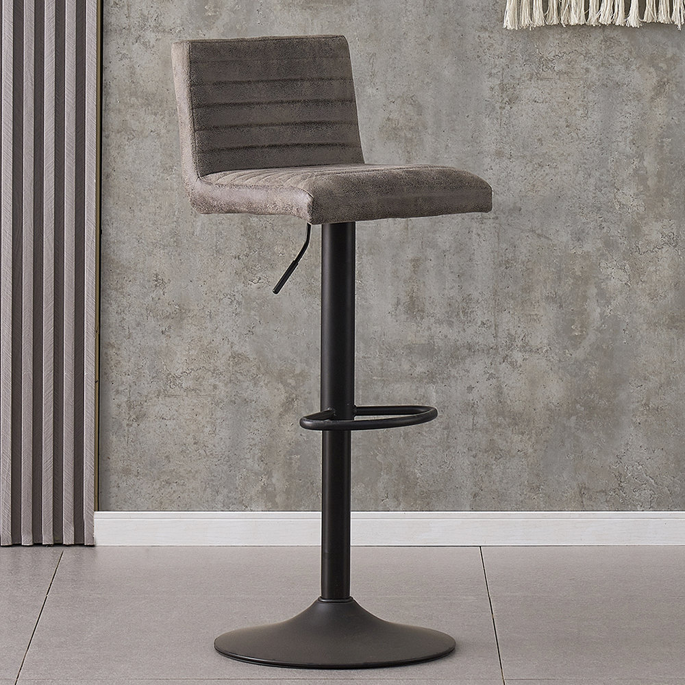 Tashina Vintage Suede Upholstered Bar Stool Height Adjustable Single 360 Swivel
