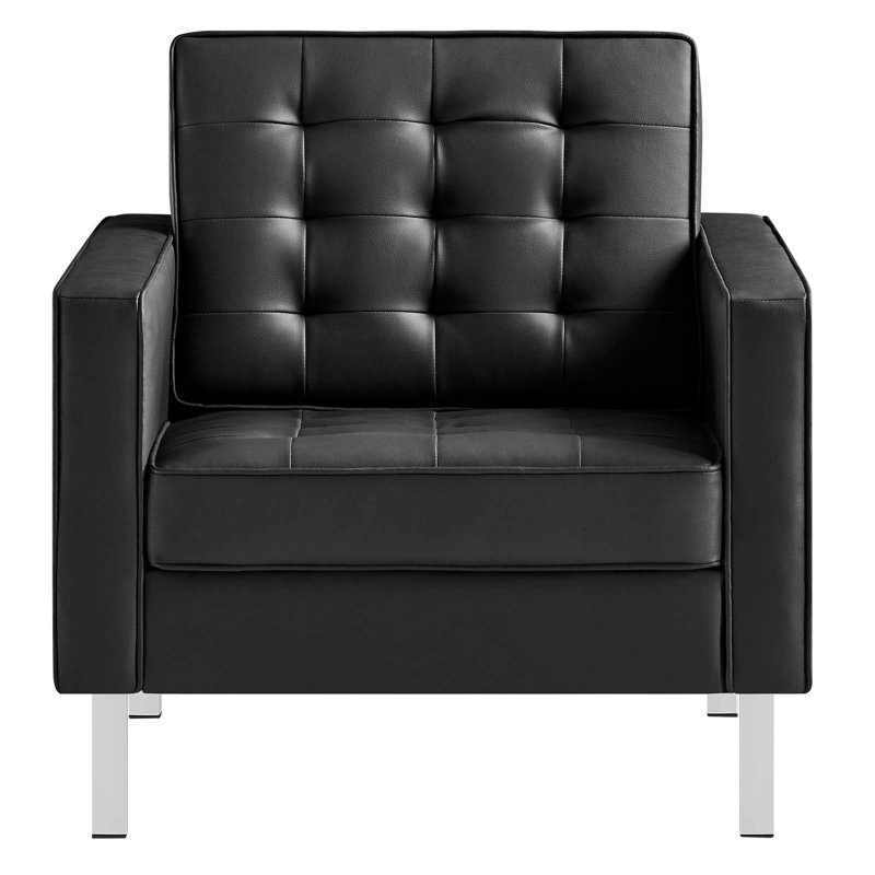 Fauteuil capitonné en cuir végétalien Loft, Similicuir noir