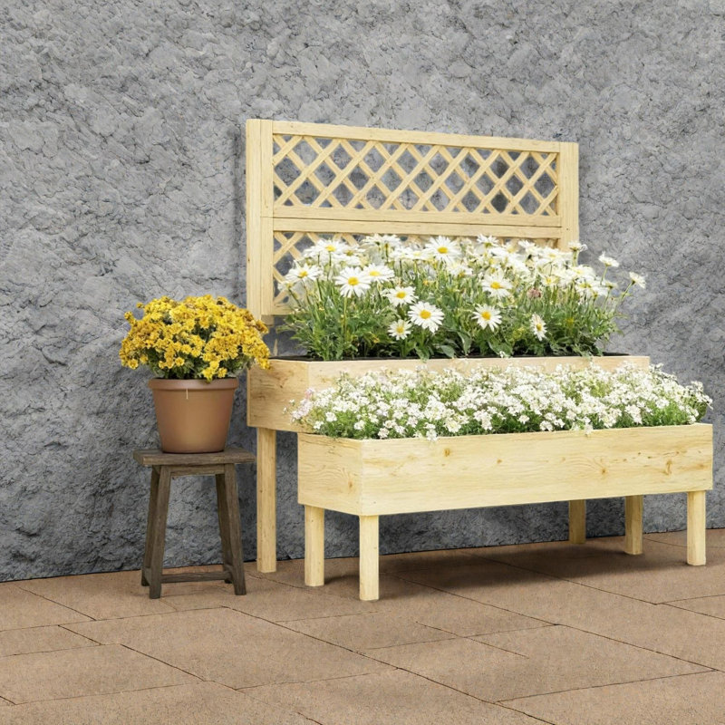 Rustic Wooden Planters With Trellis, Spacious Raised Garden Bed
