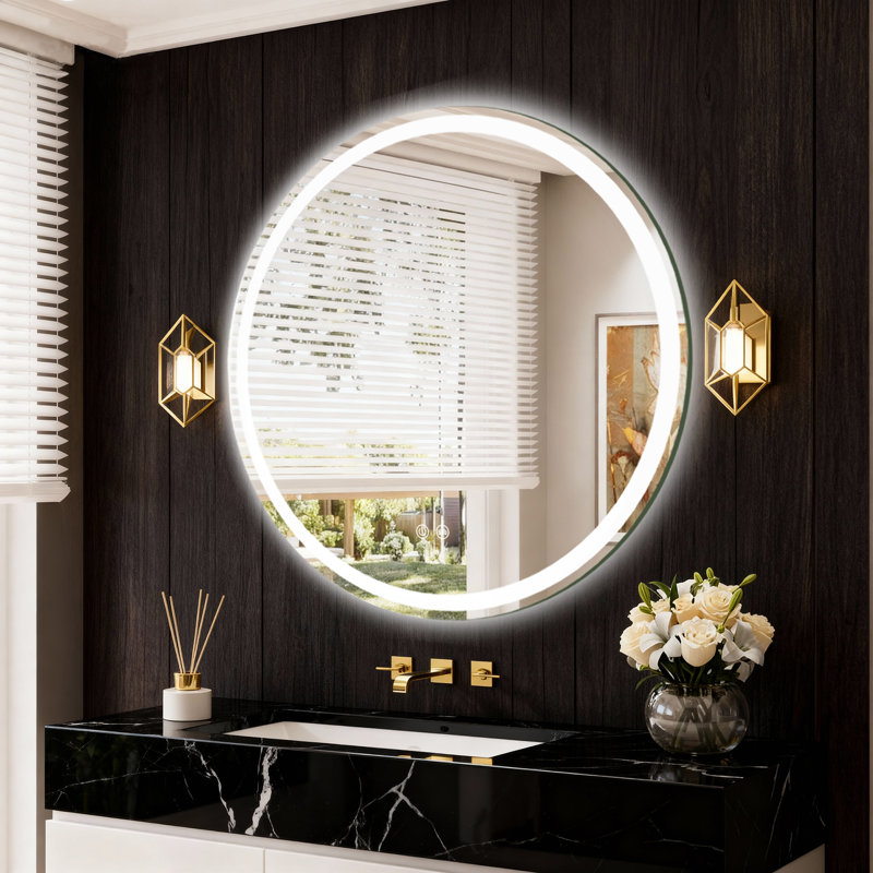 Round Bathroom Vanity Mirror Frontlit LED Lighted, Anti-Fog 3 Colors Temperature Dimmable Light, Wall Mirror With UL Rohs ETL & 3-Year Warranty