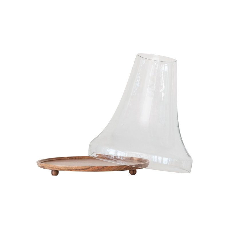 Reclaimed Glass Cloche With Mango Wood Base