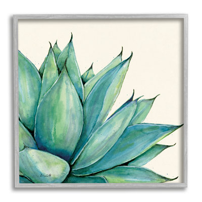 «Aloe Plant Watercolor Style Leaves» par Stephanie Workman Marrott - cadre flottant, impression sur bois