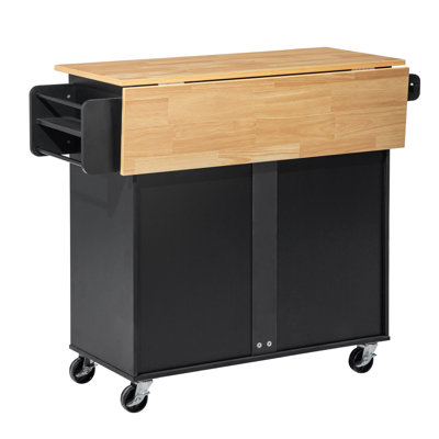 Kitchen Island Cart with Storage, 42.28 in Wide Mobile Rolling Storage Island on Swivel Wheels, with Drawer, Storage Cabinet, Drop Leaf, Spice Rack, Table for Home Dining Room, Black