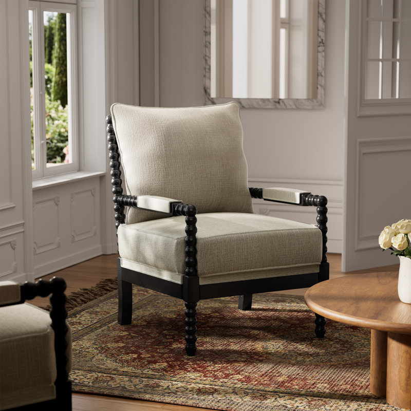 Fauteuil d'appoint en bois massif Millissa, Noir / Beige