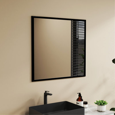 32 pouces carrés, miroir en aluminium noir, couloir, grande surface de réflexion, cadre, design contemporain, aluminium facile à installer, salle de bain murale