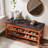 Solid Wood Storage Bench with Tufted Leather Seat, 2-Tier Entryway Shoe Bench with Lift Top