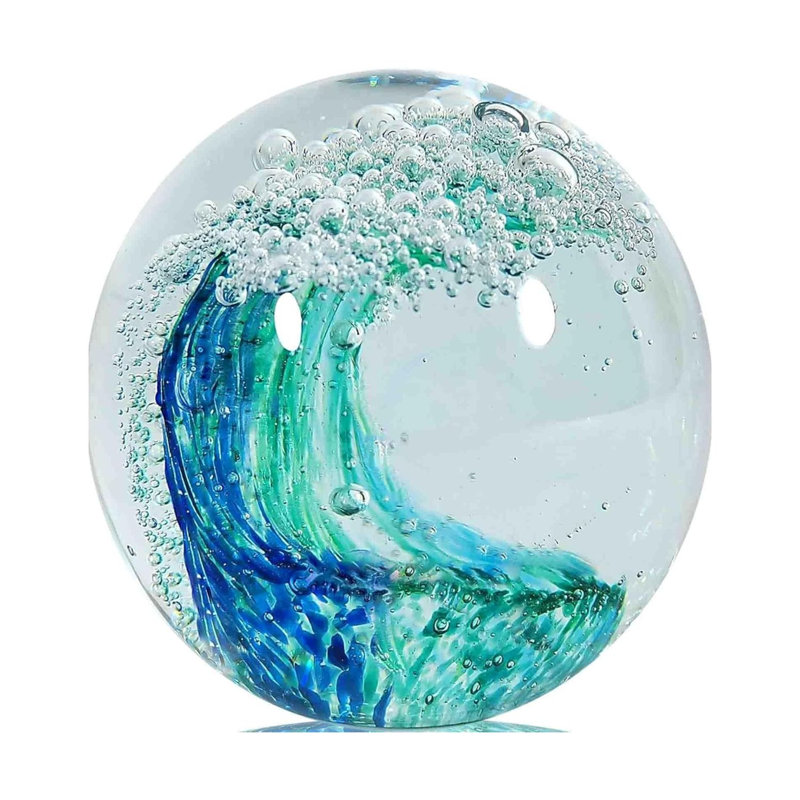 Hand-Blown Ocean Wave Glass Paperweight