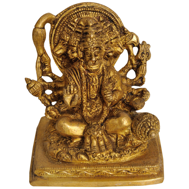 Handmade Five Headed Panchamukhi Hanuman Brass Statue - Hindu Protection Warrior Sculpture - Spiritual Home Altar Decor - Indian Sacred Art