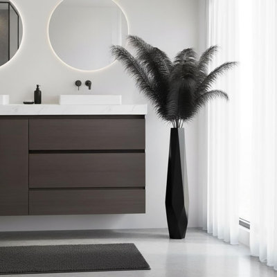  Vase de plancher de 27,5 po de hauteur pour la décoration intérieure, grands vases - vase de plancher en résine avec un style géométrique dimensionnel fait à la main, s'adapte au foin / herbe de la pampa, décoration de salon Boho (noir)