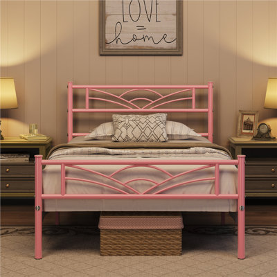 88.5cm Height Metal Bed Frame with Cloud-inspired Design Headboard