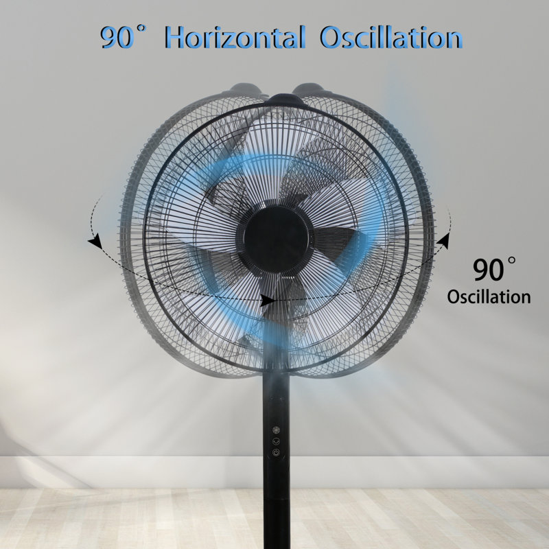 16" Oscillating Standing Floor Fan with Remote Control Timer Adjustable Tilt 12 Speeds Setting