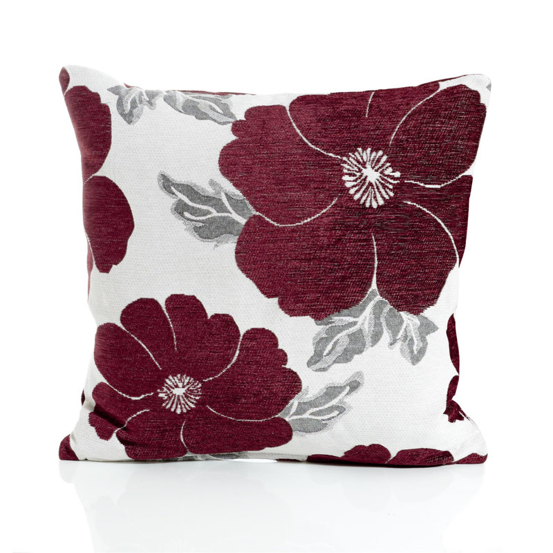 Darionte Poppy Chenille Cushion Cover, Aubergine, 55cm x 55cm, Pillow Cover Only
