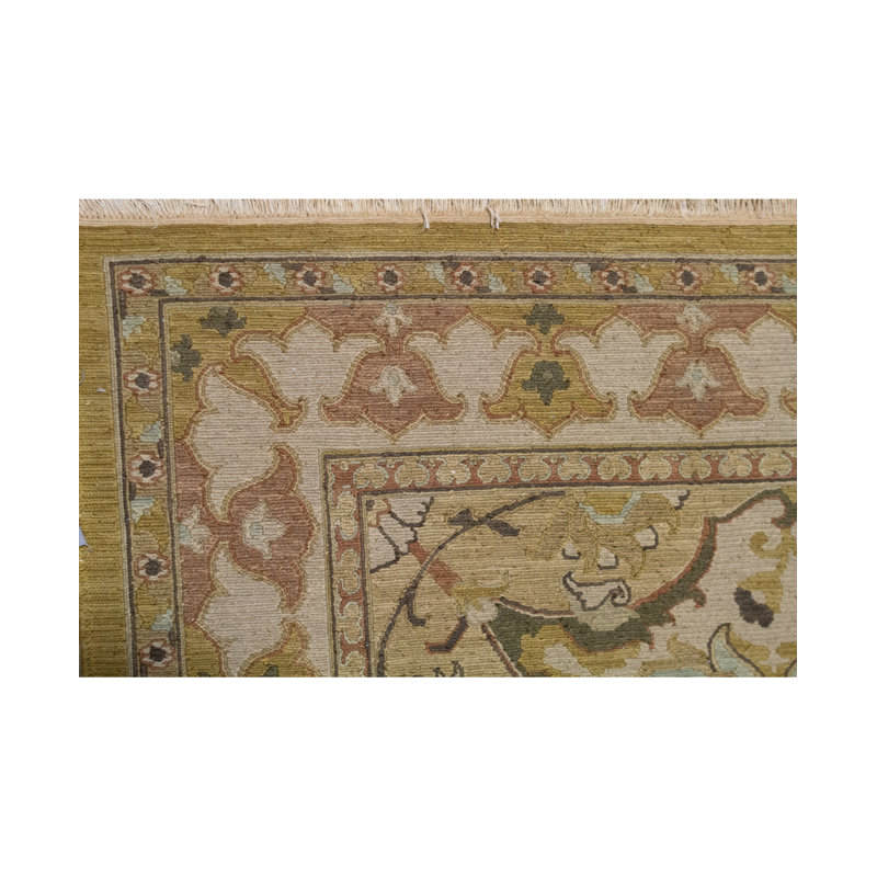 Hand-Knotted High-Quality Gold and Beige Area Rug, Rectangle 8' x 10'