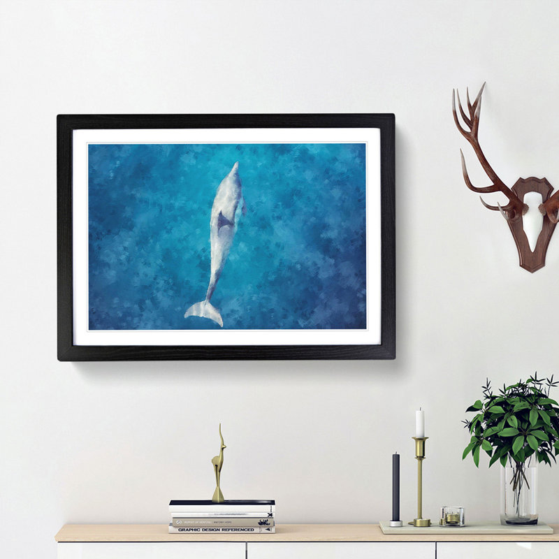 Dolphin Leading the Way - Picture Frame Graphic Art Print, 62cm H x 87cm W x 2cm D, Black Framed