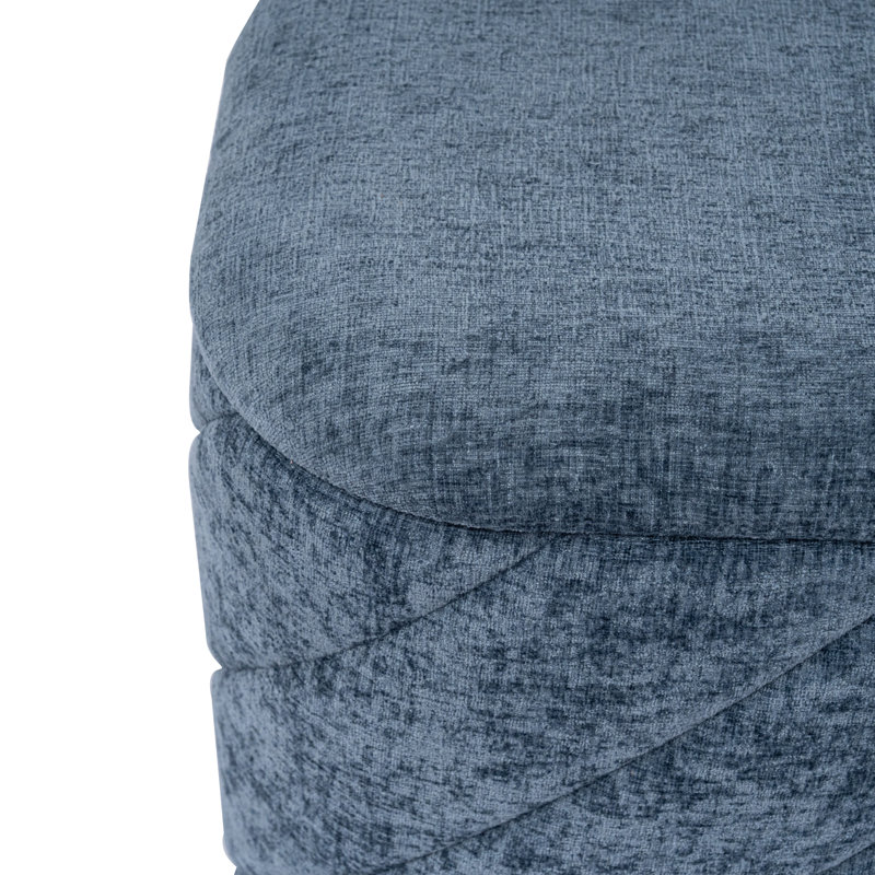 Square Chenille Storage Ottoman with Tufted Flip-Top Lid, Blue Upholstered Accent Stool, Blue