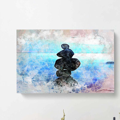 Balancing Zen Stones Upon A Lake In Abstract - Wrapped Canvas Painting