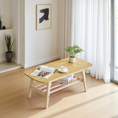 39 Inch Solid Wood Coffee Table - Double-Layer Storage Wooden Center Coffee Table With Very Large Storage Space, Suitable For Living Rooms, Apartments, And Offices