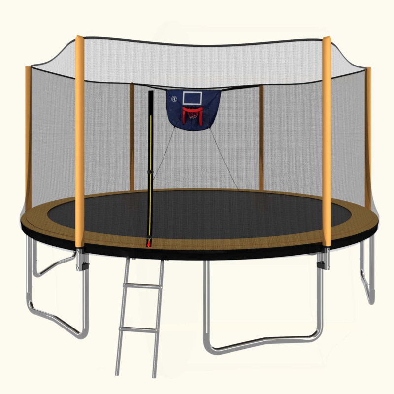 Mise à niveau - Trampoline de 14 pi avec gonfleur et échelle pour panier de basketball (enceinte extérieure sécuritaire) - orange