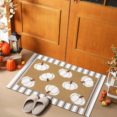 2 Pcs Doormats Welcome Outdoor Door Mats Layered Front Door Rugs Non Slip Floor Mats For Porch Entryway Indoor Outdoor Decor (Pumpkin,Neutral)