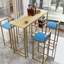 Ensemble élégant de table de bar et de chaises à cadre doré avec plateau de table multicouche, coussins en éponge et rangement-1146565799