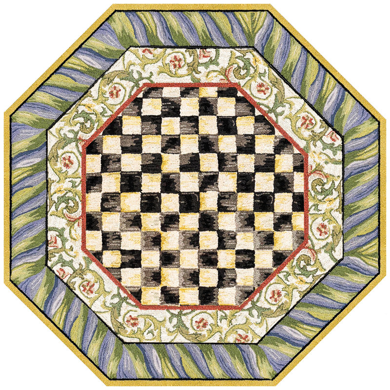 Courtly Check® Purple/Green Washable Rug, Octagon 6'