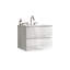 Meuble-lavabo mural blanc brillant Leandro de 24 po avec lavabo en céramique, trois trous de robinet, grand rangement flottant, pré-assemblé