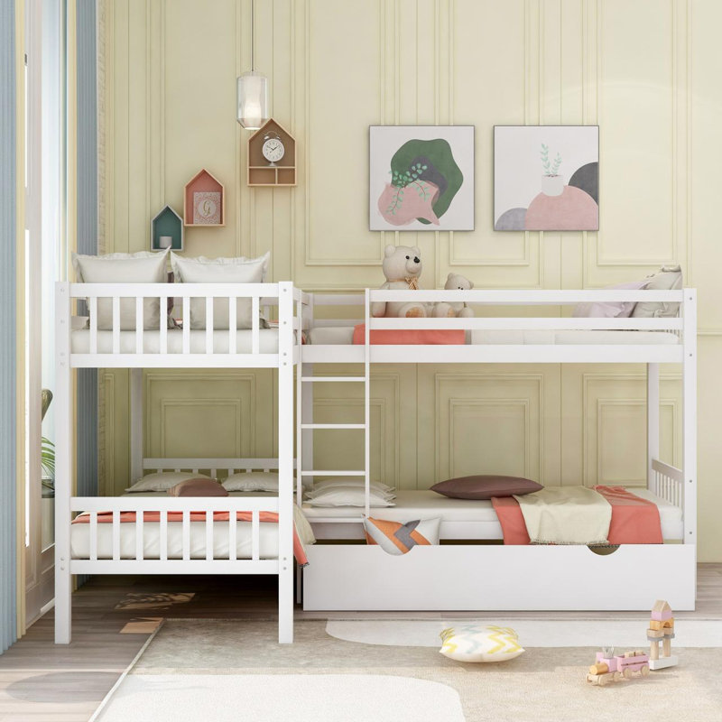 Antanae Kids Twin Bunk Bed with Drawers, White