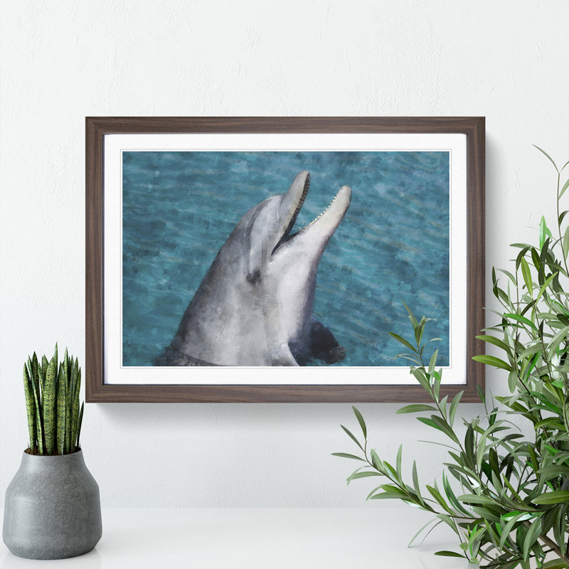 Dolphin - Picture Frame Painting, 48cm H x 65cm W x 2cm D, Walnut Framed