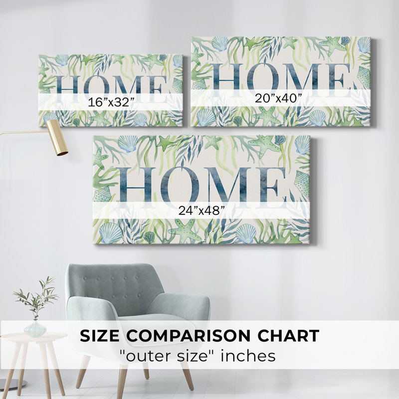 Coastal Home - Toile tendue avec châssis - Prêt à accrocher, H 16 po x l 32 po