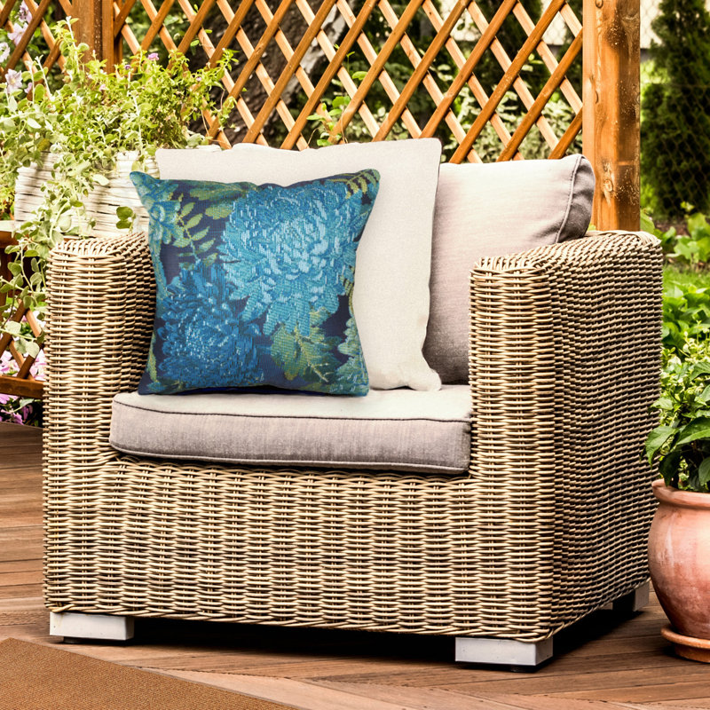 Floral Outdoor Throw Pillow, Blue/Green, Square