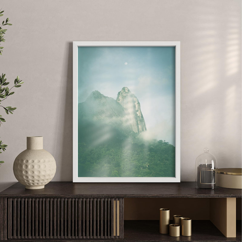 «Green Gradient Tropical Mountain Forest Nature Illustration Small Decor Modern Art Work», Blanc, H 14 po x l 11 po