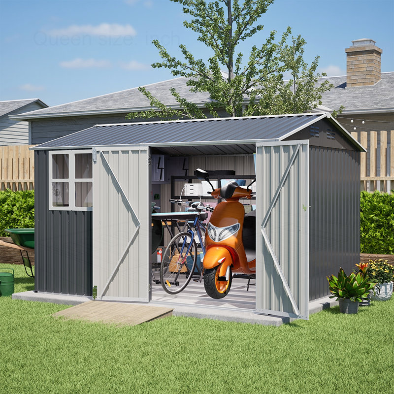 Remise de rangement extérieure en acier 10 x 8 pi avec fenêtre transparente, H 76,4 po x l 119,2 po x P 94,1 po