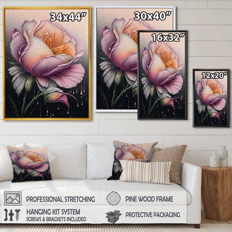 «Blooming Pink Rose Flowers», impression sur toile, H 20 po x l 12 po x P 1 po, Cadre flottant doré