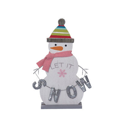 Bonhomme de neige de Noël en bois multicolore 12,99 po avec détails