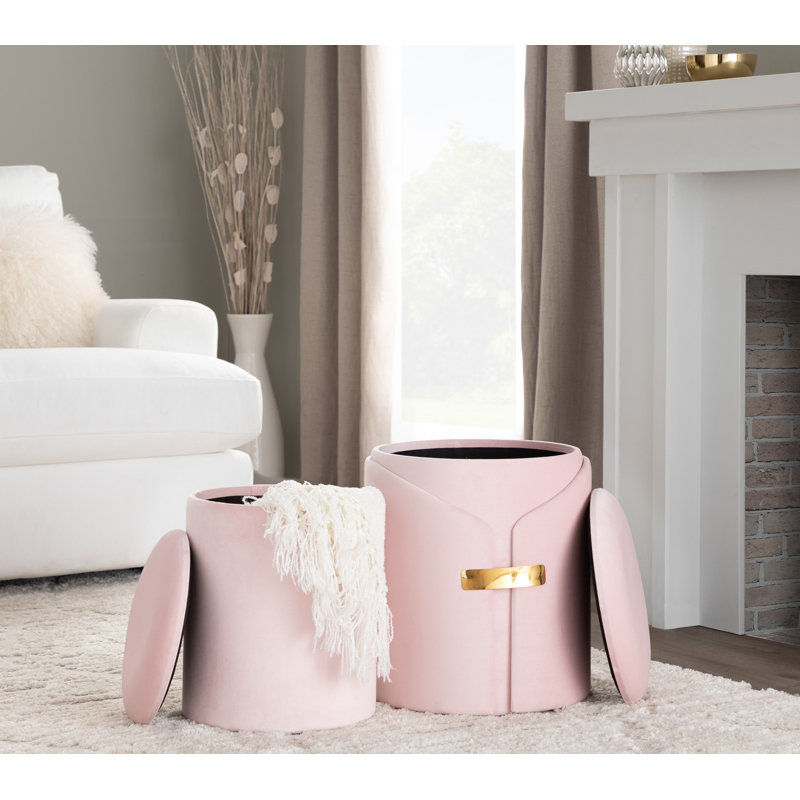 Ensemble de repose-pieds avec rangement en velours Violetta, Rosé