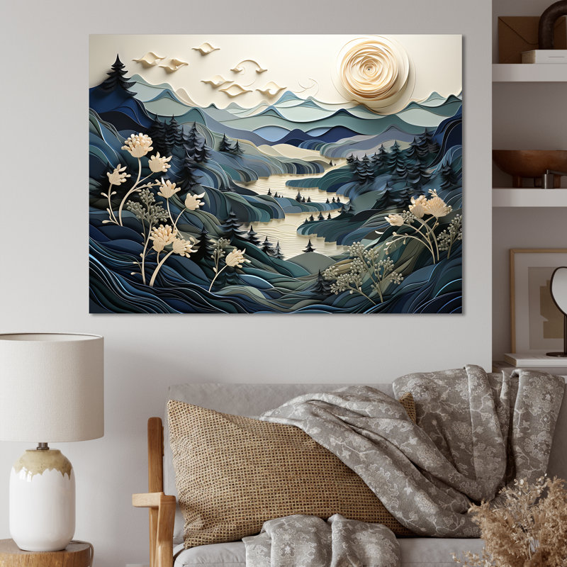 «Vintage Winter River In Japon I», art mural paysage d'hiver, Toile tendue, H 34 po x l 44 po x P 1,5 po