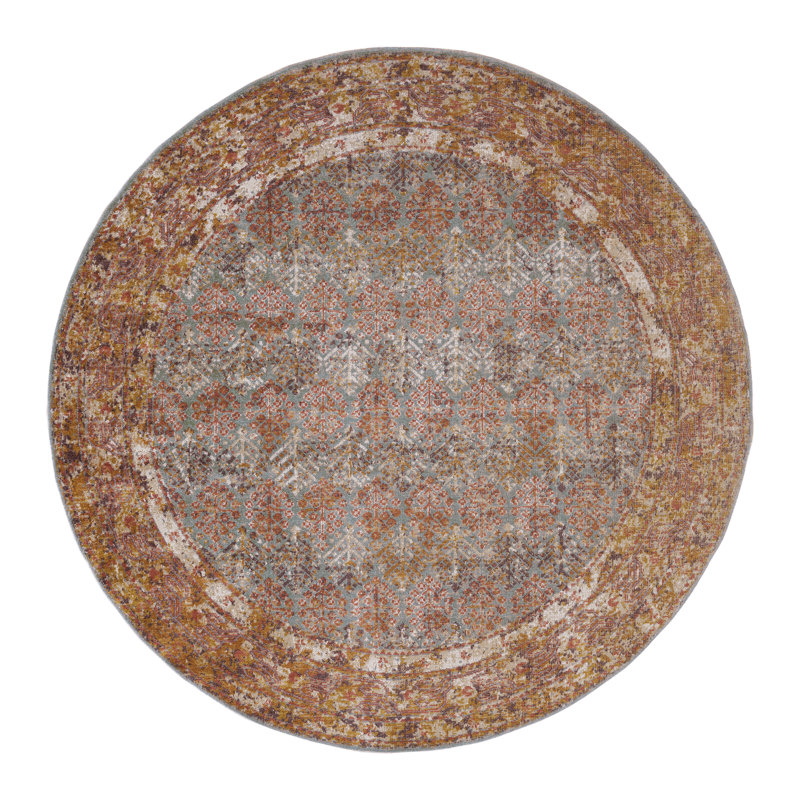 Kinslee Traditional Bordered Low Pile Performance Area Rug, Round 6'7"