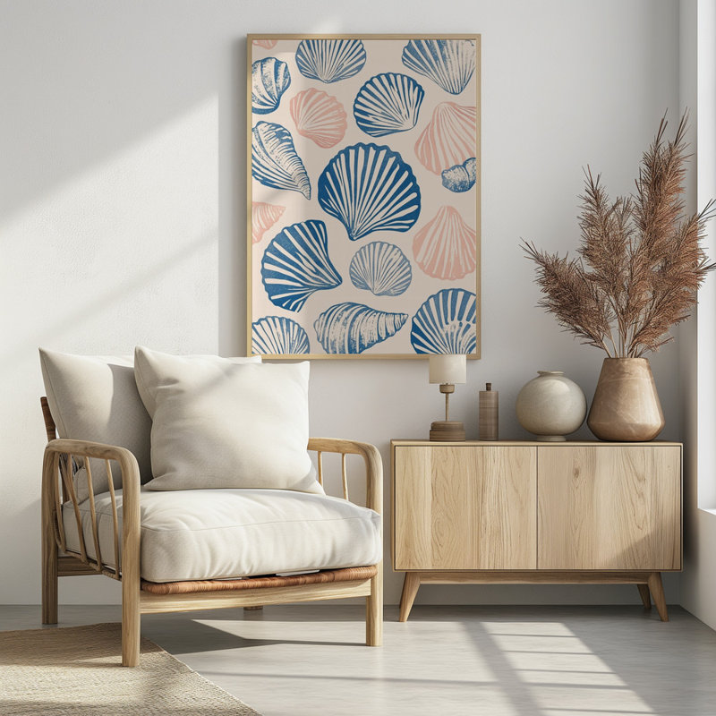 "Seashell", art mural texturé encadré, Cadre doré, H 14 po x l 10 po