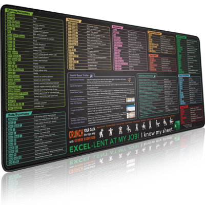 Excel Shortcut Keys Mouse Pad - Extended Large XXL Cheat Sheet Gaming Mousepad |  Office Spreadsheet Keyboard Mat | Non-Slip Stitched Edge