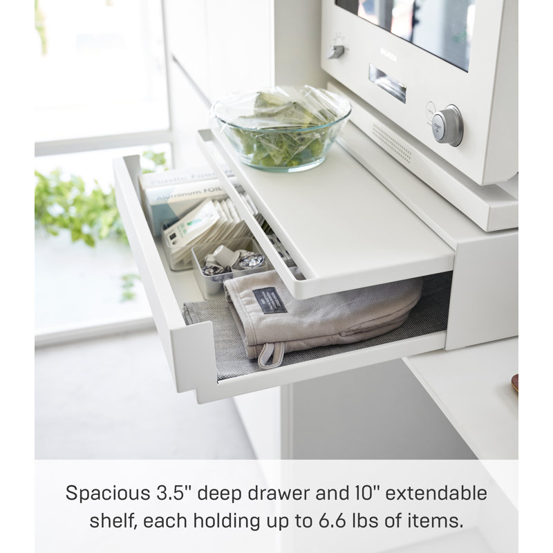 White Steel Kitchen Countertop Organizer with Pull-Out Shelf