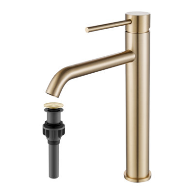 Modern Bathroom Vessel Sink Faucet Tall Bathroom Faucet Single Handle One Hole Bathroom Sink Faucet Stainless Steel Round Body With Pop Up Drain Basin Bowl Vanity Lavatory Mixer Tap For Above Counter Basin