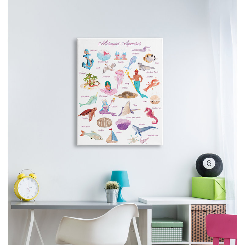 Alphabet of Mermaids ABC - impression, H 20 po x l 16 po x P 1,5 po, Giclée encadrée noir minuit
