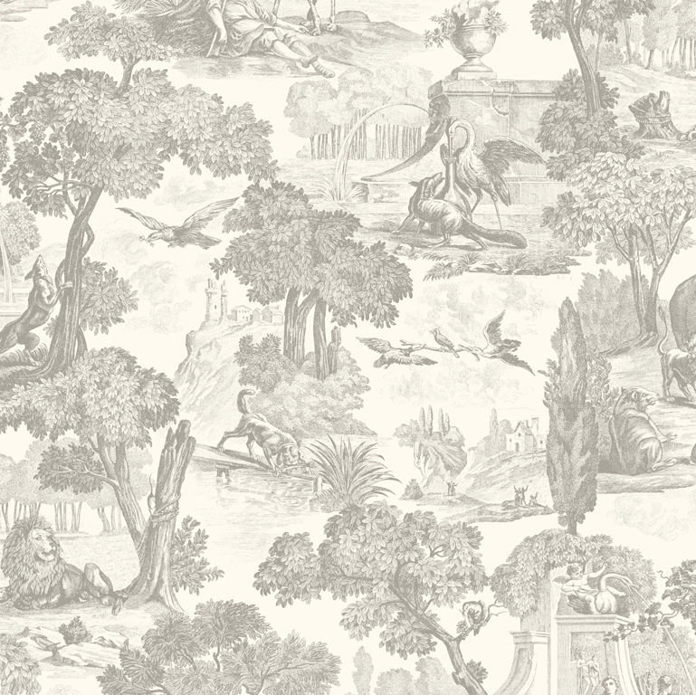 Versailles Toile Wallpaper Roll, Charcoal