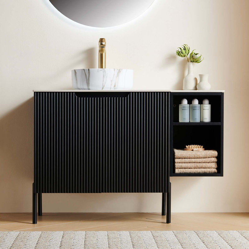 Armoire de rangement pour salle de bain avec lavabo en céramique et portes à fermeture douce
