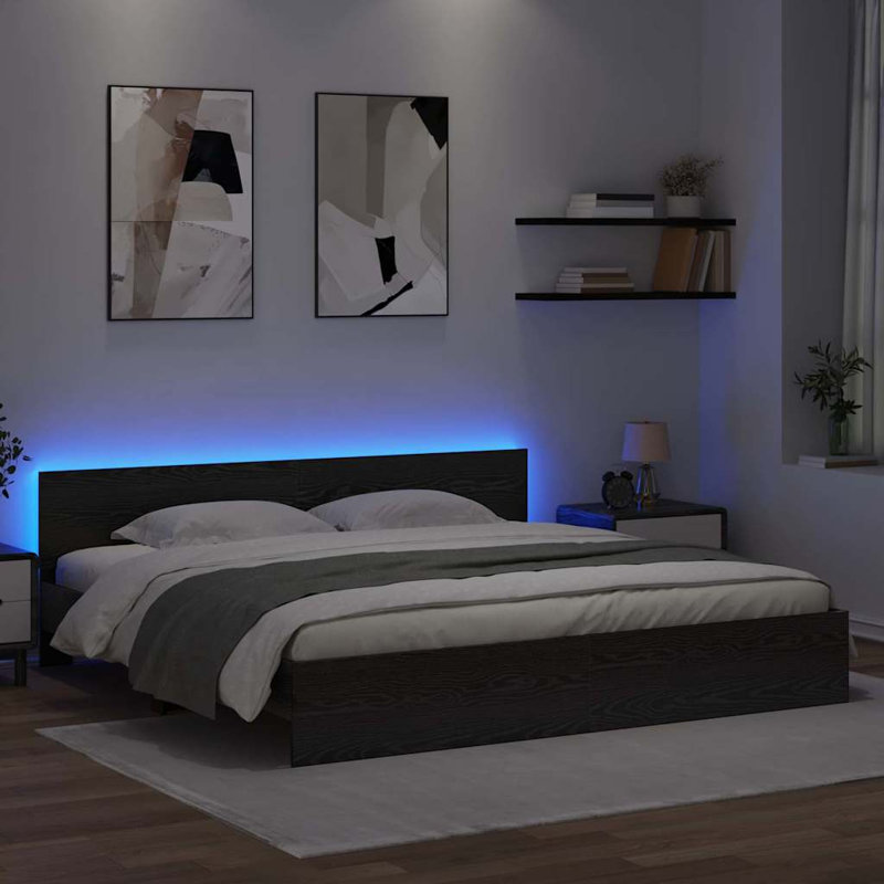  Bed Frame With Headboard Engineered Wood, Black Oak, Super King (6')