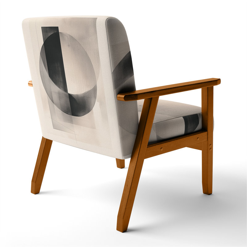 Chaise rembourrée Abstract Shapes - Fauteuil géométrique noir et blanc Minimal Curves VI, Accoudoirs carrés bruns