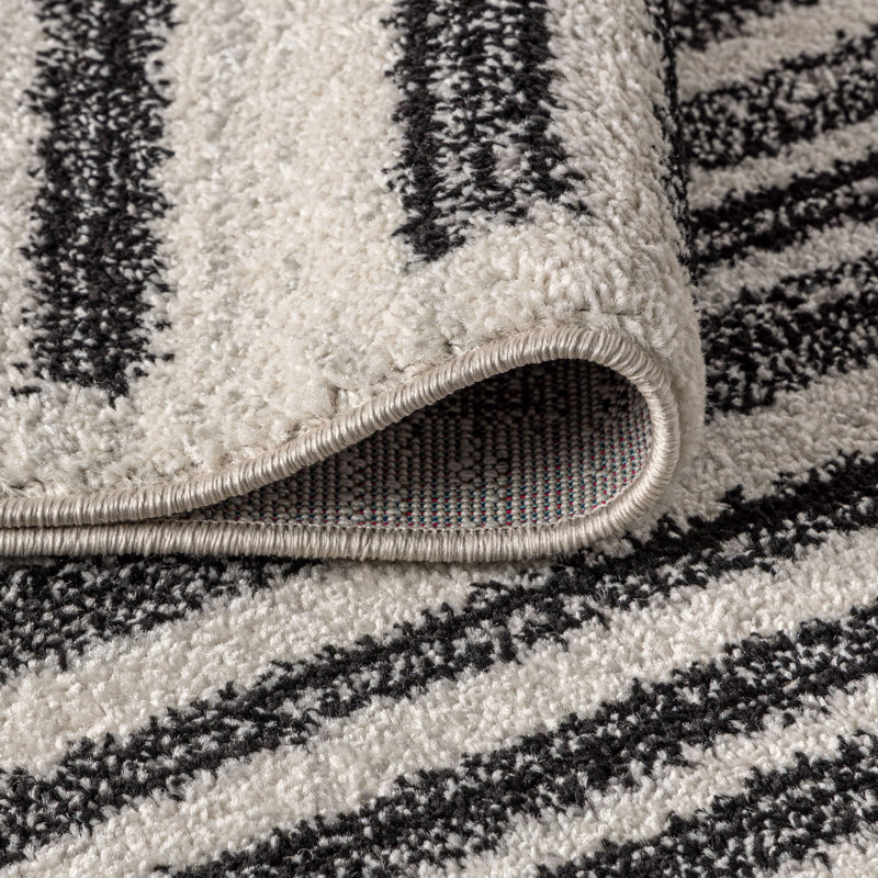 Tapis crème / noir Augie, Rond 6 pi
