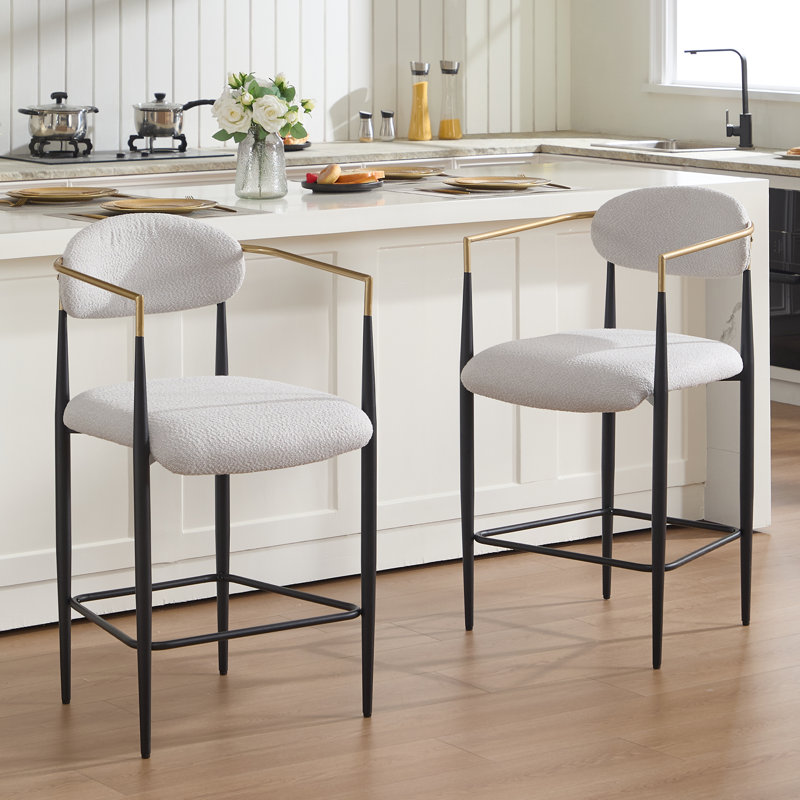 Tabouret de bar moderne à hauteur de comptoir rembourré avec dossier et accoudoirs, Gris